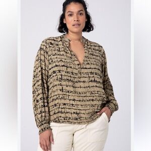 NEW Anthropologie Maeve Collete balloon sleeve Peasant blouse brown motif 1X